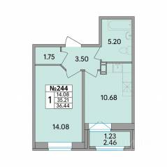 ЖК «Рождественский квартал», планировка 1-комнатной квартиры, 36.44 м²