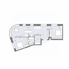 ЖК «Родина Переделкино», планировка 3-комнатной квартиры, 83.40 м²
