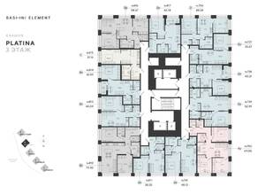 ЖК «Bashni Element», планировка 3-комнатной квартиры, 69.06 м²