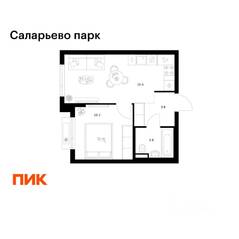 ЖК «Саларьево парк», планировка 1-комнатной квартиры, 34.30 м²