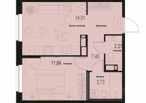 ЖК «ID Murino III», планировка 1-комнатной квартиры, 39.19 м²