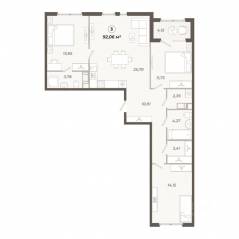 ЖК «Знатный», планировка 3-комнатной квартиры, 92.06 м²