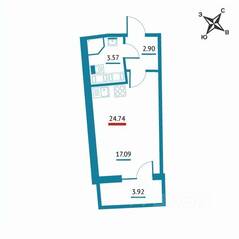 ЖК «Левитан», планировка студии, 24.74 м²