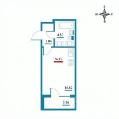 ЖК «Левитан», планировка студии, 26.19 м²