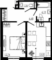 МЖК «Liberty dom», планировка 1-комнатной квартиры, 38.50 м²