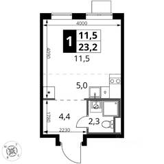 ЖК «1-й Донской», планировка студии, 23.30 м²