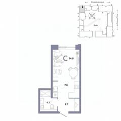 ЖК «Страна.Заречная», планировка студии, 24.90 м²