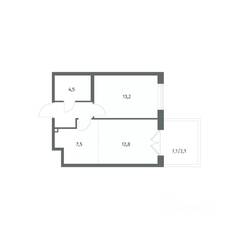 ЖК «Парусная 1», планировка 2-комнатной квартиры, 44.10 м²