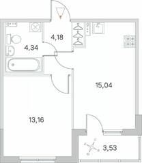 МЖК «Любоград», планировка 1-комнатной квартиры, 38.49 м²