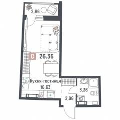ЖК «Авиатор» (Девяткино), планировка студии, 26.35 м²