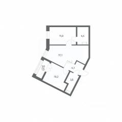 ЖК «NEWПИТЕР», планировка 2-комнатной квартиры, 51.94 м²
