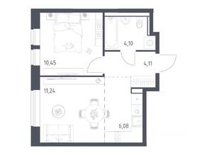ЖК «Пригород Лесное», планировка 1-комнатной квартиры, 35.98 м²