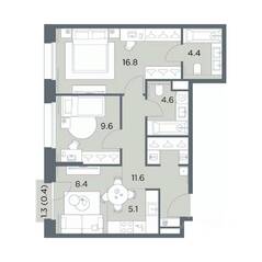 ЖК «Станиславский», планировка 3-комнатной квартиры, 60.90 м²