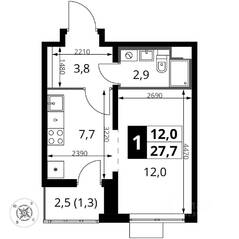 ЖК «Южная Битца», планировка 1-комнатной квартиры, 28.20 м²