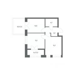 ЖК «NEWПИТЕР», планировка 2-комнатной квартиры, 54.85 м²
