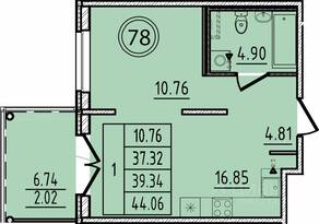 МЖК «Образцовый квартал 14», планировка 1-комнатной квартиры, 37.32 м²