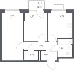 ЖК «Богдановский Лес», планировка 2-комнатной квартиры, 52.49 м²