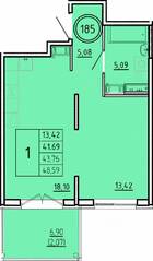 МЖК «Образцовый квартал 16», планировка 1-комнатной квартиры, 41.69 м²