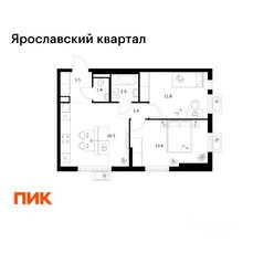 ЖК «Ярославский квартал», планировка 2-комнатной квартиры, 51.50 м²