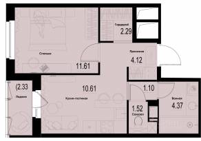 ЖК «ID Murino III», планировка 1-комнатной квартиры, 36.78 м²