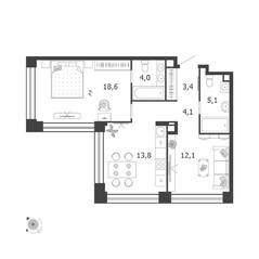 ЖК «Жилой квартал Shagal», планировка 2-комнатной квартиры, 61.10 м²