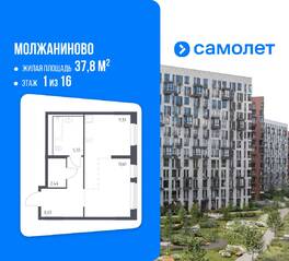 ЖК «Молжаниново», планировка студии, 37.80 м²