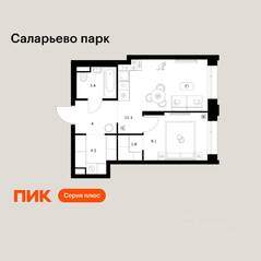 ЖК «Саларьево парк», планировка 1-комнатной квартиры, 37.70 м²