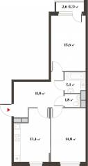 ЖК Миниполис «Восемь кленов», планировка 2-комнатной квартиры, 61.50 м²