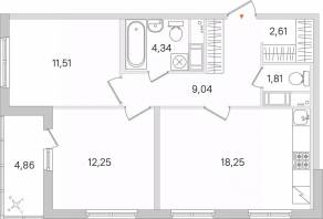 ЖК «Ясно. Янино», планировка 2-комнатной квартиры, 62.24 м²
