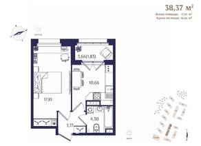 ЖК «Ranta Residence», планировка 1-комнатной квартиры, 38.37 м²