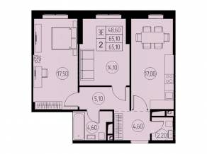 ЖК «31 квартал», планировка 3-комнатной квартиры, 65.10 м²