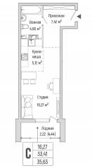 ЖК «Riga Hills», планировка студии, 35.63 м²