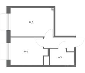 ЖК «Парусная 1», планировка 1-комнатной квартиры, 33.50 м²