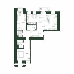 ЖК «Моисеенко, 10», планировка 3-комнатной квартиры, 101.00 м²