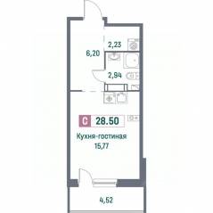 ЖК «Фотограф», планировка студии, 28.50 м²
