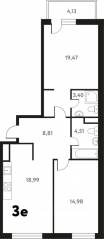 ЖК «Южное Пушкино», планировка 3-комнатной квартиры, 72.31 м²