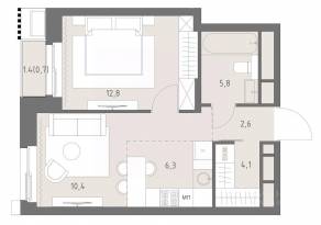 ЖК «Родина Парк», планировка 2-комнатной квартиры, 42.70 м²
