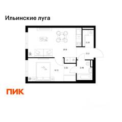 ЖК «Ильинские луга», планировка 1-комнатной квартиры, 39.12 м²