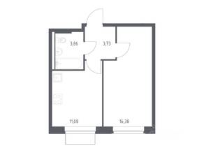 ЖК «Квартал Западный», планировка 1-комнатной квартиры, 35.05 м²