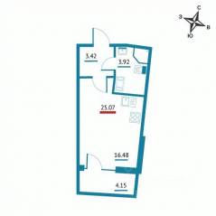 ЖК «Левитан», планировка студии, 25.07 м²