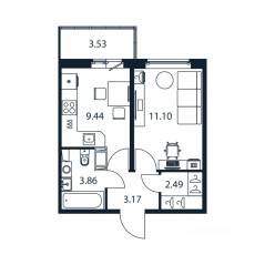 ЖК «Полис ЛАВрики», планировка 1-комнатной квартиры, 29.50 м²
