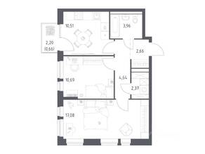 ЖК «Квартал Авиаторов», планировка 2-комнатной квартиры, 52.57 м²