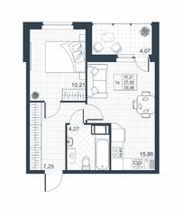 ЖК «Ново-Антропшино», планировка 1-комнатной квартиры, 37.70 м²