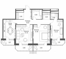 ЖК «Одинбург», планировка 3-комнатной квартиры, 116.43 м²