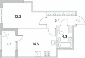 ЖК «Югтаун. Олимпийские кварталы», планировка 1-комнатной квартиры, 39.80 м²