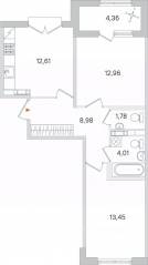 МЖК «Дубровский», планировка 2-комнатной квартиры, 55.97 м²