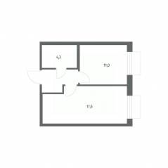 ЖК «Парусная 1», планировка 1-комнатной квартиры, 37.10 м²