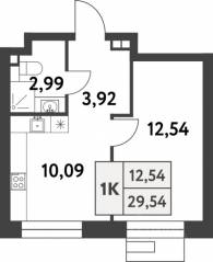 ЖК «Smart Garden», планировка 1-комнатной квартиры, 30.10 м²