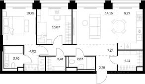 ЖК «Nova», планировка 2-комнатной квартиры, 71.90 м²
