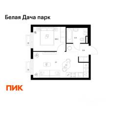 ЖК «Белая Дача парк», планировка 1-комнатной квартиры, 34.60 м²